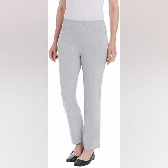 Hilary Radley Light Gray Ankle Length Pants With Smocked Waist - Picture 1 of 7